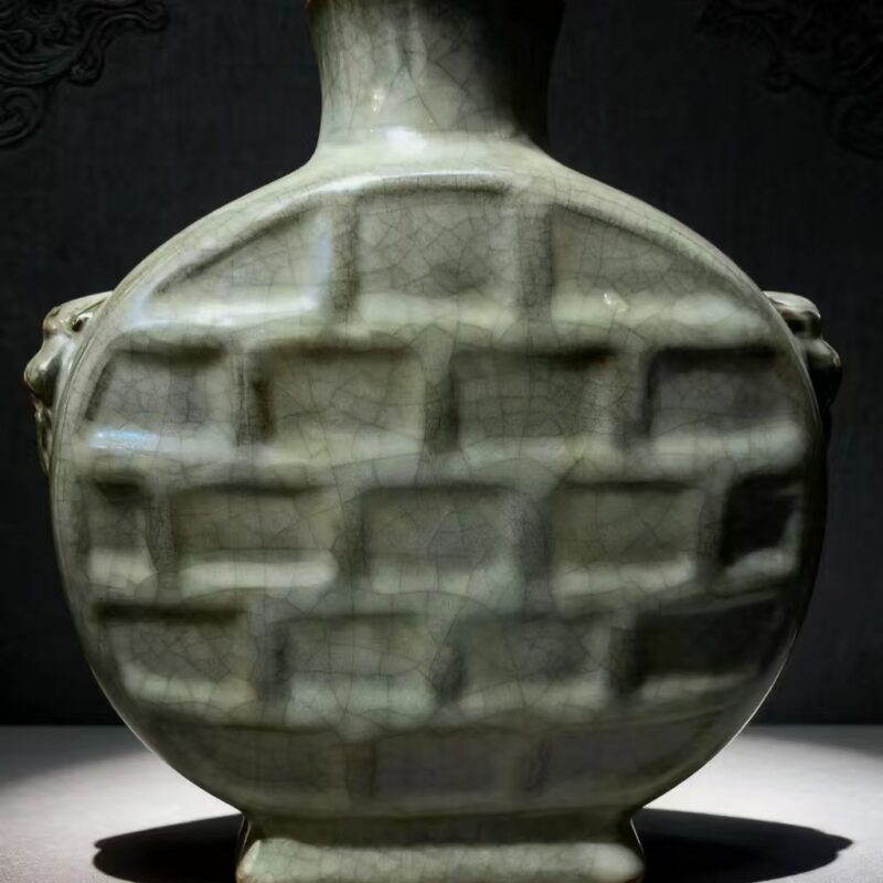南宋哥窑灰青釉八卦扁瓶--一品灵器